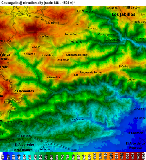 Zoom OUT 2x Caucaguita, Venezuela elevation map