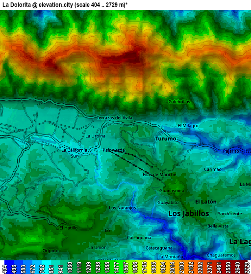 Zoom OUT 2x La Dolorita, Venezuela elevation map