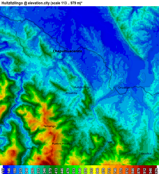 Zoom OUT 2x Huitzitzilingo, Mexico elevation map