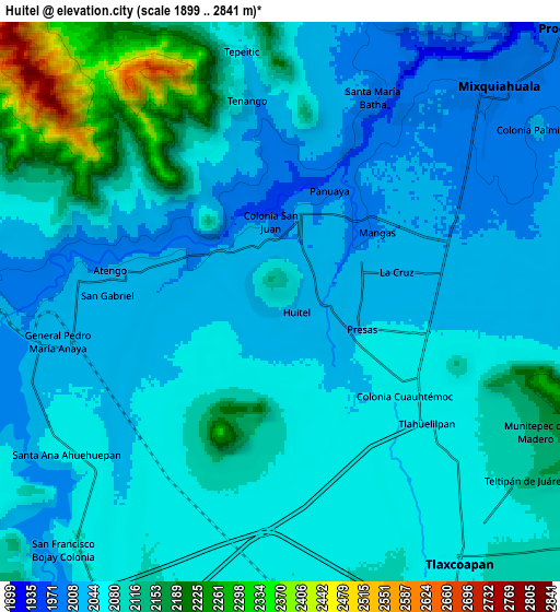 Zoom OUT 2x Huitel, Mexico elevation map