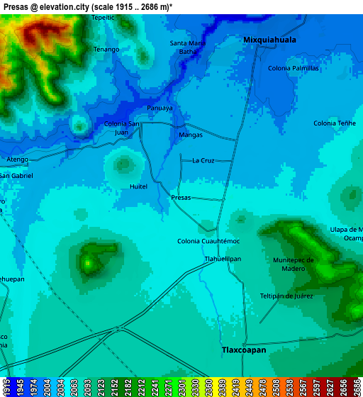 Zoom OUT 2x Presas, Mexico elevation map