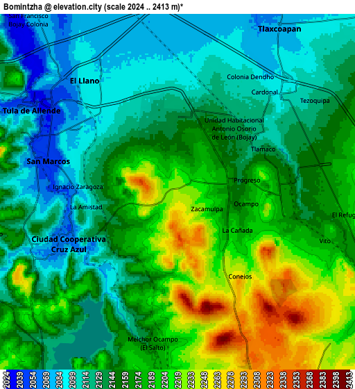 Zoom OUT 2x Bomintzha, Mexico elevation map