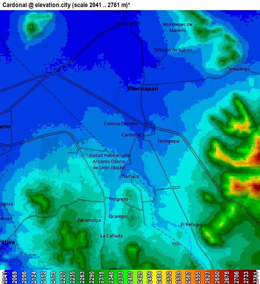 Zoom OUT 2x Cardonal, Mexico elevation map