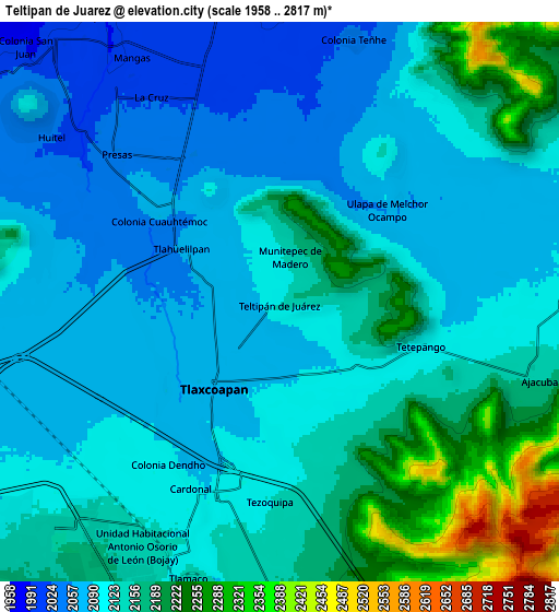 Zoom OUT 2x Teltipán de Juárez, Mexico elevation map