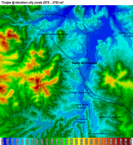 Zoom OUT 2x Tinajas, Mexico elevation map