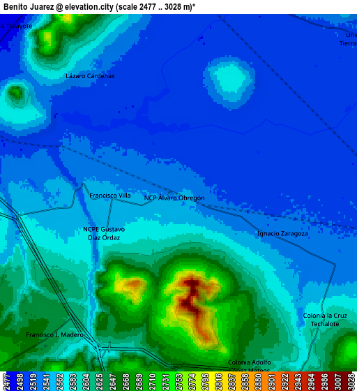 Zoom OUT 2x Benito Juárez, Mexico elevation map