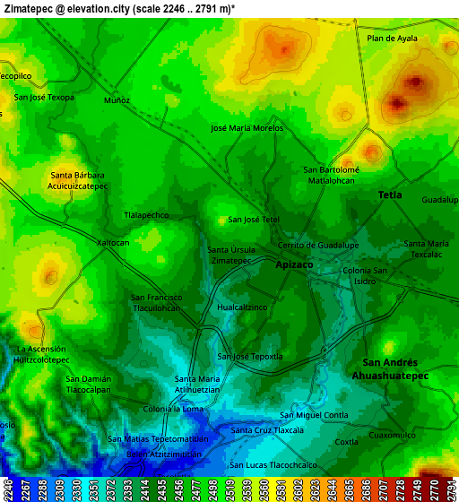 Zoom OUT 2x Zimatepec, Mexico elevation map