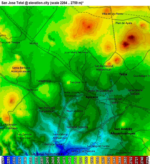 Zoom OUT 2x San José Tetel, Mexico elevation map