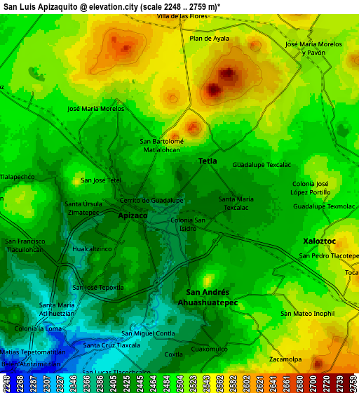 Zoom OUT 2x San Luis Apizaquito, Mexico elevation map