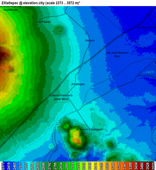 Zoom OUT 2x Zitlaltépec, Mexico elevation map