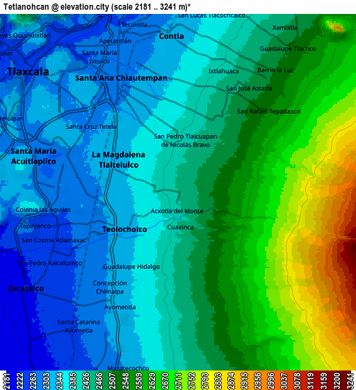 Zoom OUT 2x Tetlanohcán, Mexico elevation map