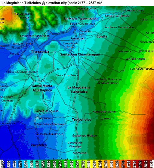 Zoom OUT 2x La Magdalena Tlaltelulco, Mexico elevation map