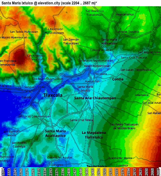 Zoom OUT 2x Santa María Ixtulco, Mexico elevation map