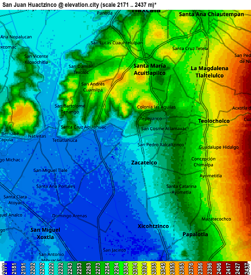 Zoom OUT 2x San Juan Huactzinco, Mexico elevation map