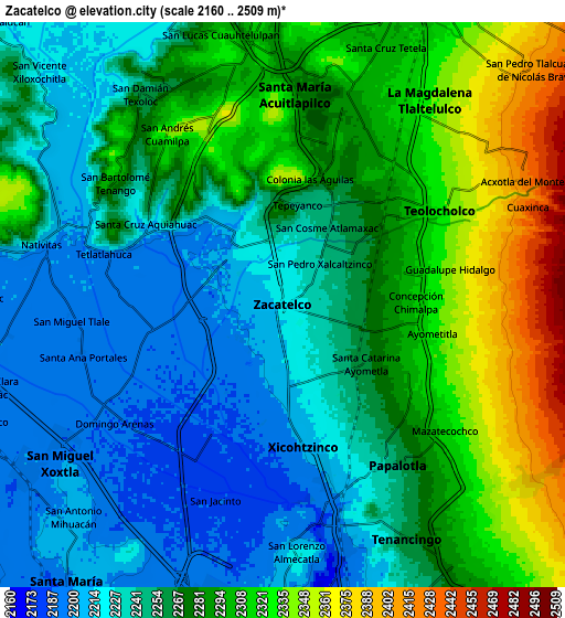 Zoom OUT 2x Zacatelco, Mexico elevation map