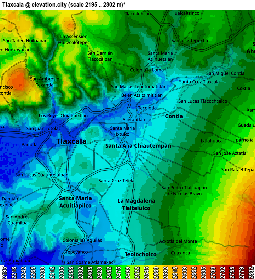 Zoom OUT 2x Tlaxcala, Mexico elevation map