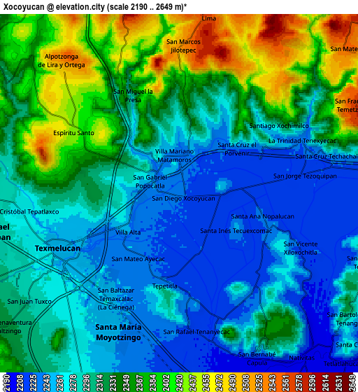 Zoom OUT 2x Xocoyucan, Mexico elevation map