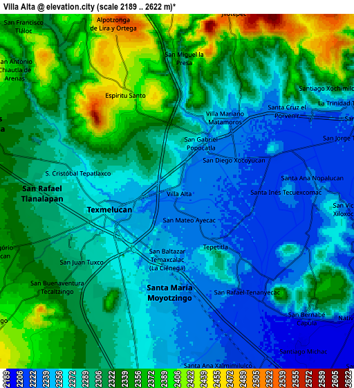 Zoom OUT 2x Villa Alta, Mexico elevation map