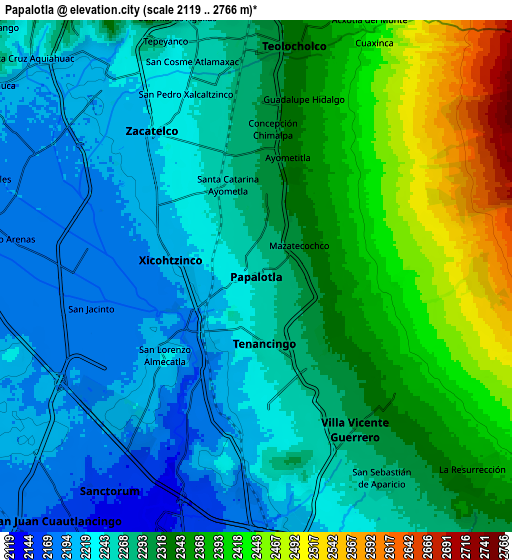 Zoom OUT 2x Papalotla, Mexico elevation map