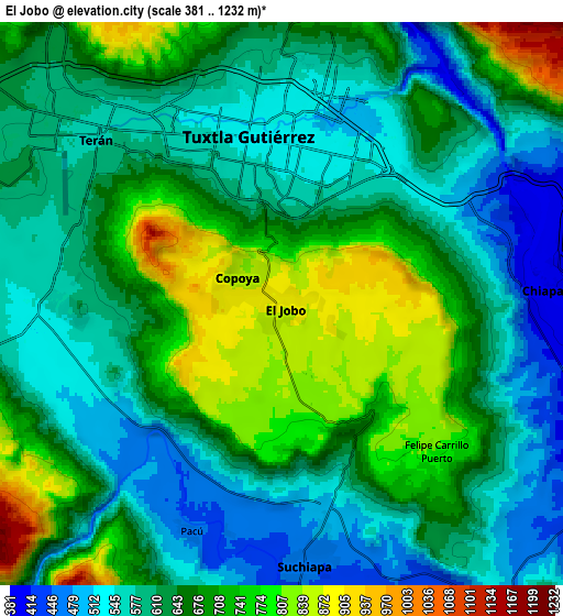 Zoom OUT 2x El Jobo, Mexico elevation map