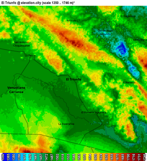 Zoom OUT 2x El Triunfo, Mexico elevation map