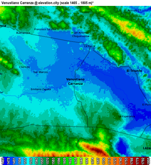 Zoom OUT 2x Venustiano Carranza, Mexico elevation map