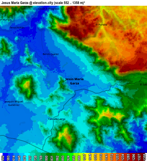 Zoom OUT 2x Jesús María Garza, Mexico elevation map