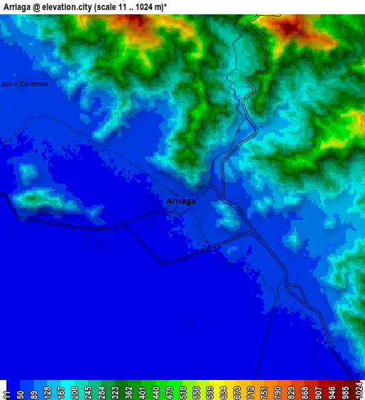 Zoom OUT 2x Arriaga, Mexico elevation map