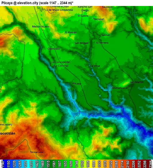 Zoom OUT 2x Pilcaya, Mexico elevation map