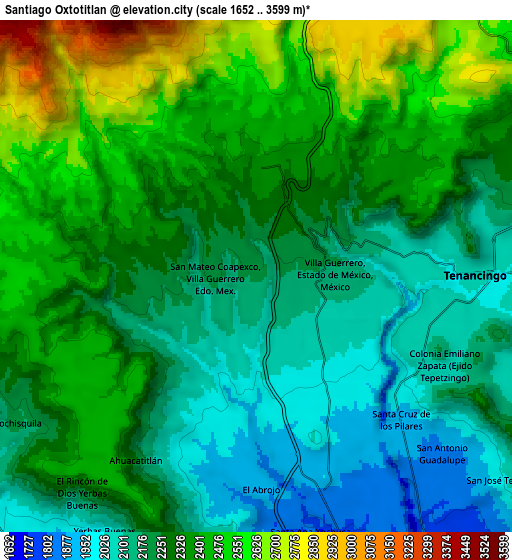 Zoom OUT 2x Santiago Oxtotitlán, Mexico elevation map