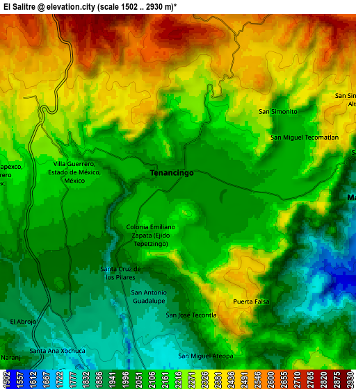 Zoom OUT 2x El Salitre, Mexico elevation map