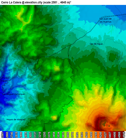 Zoom OUT 2x Cerro La Calera, Mexico elevation map