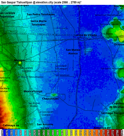 Zoom OUT 2x San Gaspar Tlahuelilpan, Mexico elevation map