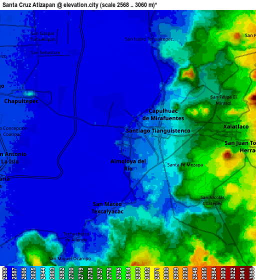 Zoom OUT 2x Santa Cruz Atizapán, Mexico elevation map