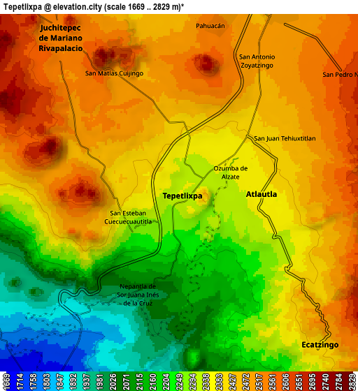 Zoom OUT 2x Tepetlixpa, Mexico elevation map