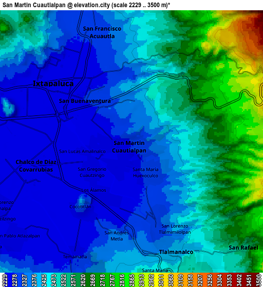 Zoom OUT 2x San Martín Cuautlalpan, Mexico elevation map