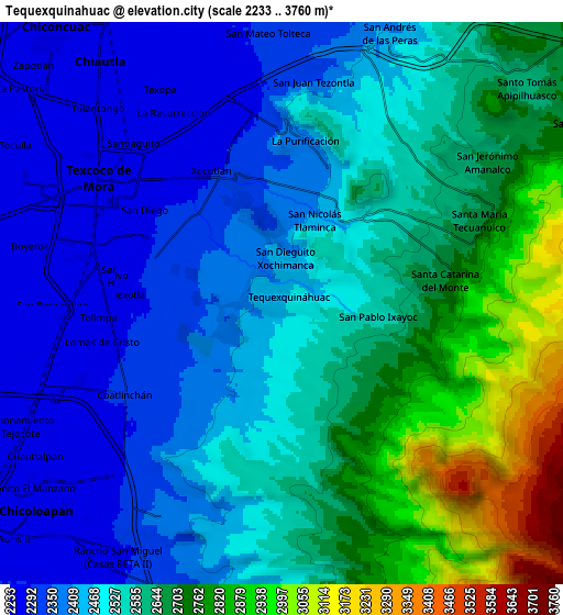 Zoom OUT 2x Tequexquináhuac, Mexico elevation map
