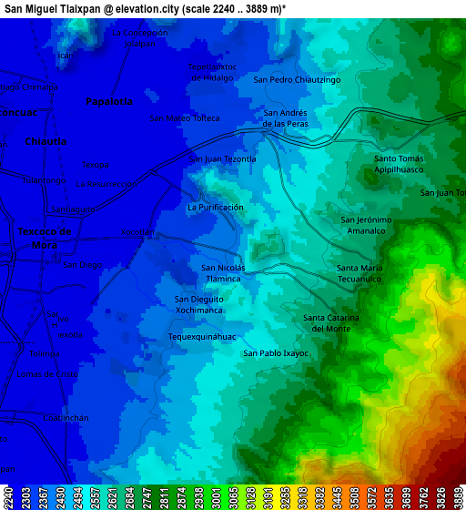 Zoom OUT 2x San Miguel Tlaixpan, Mexico elevation map