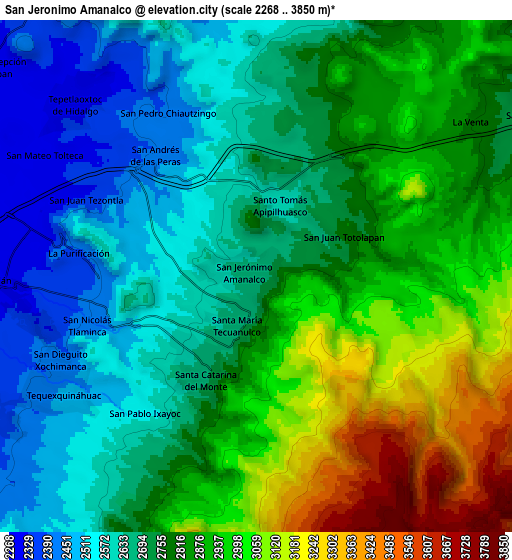 Zoom OUT 2x San Jerónimo Amanalco, Mexico elevation map