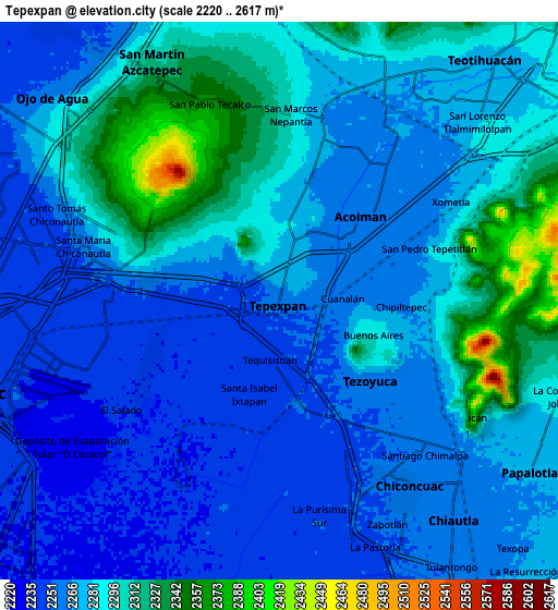Zoom OUT 2x Tepexpan, Mexico elevation map