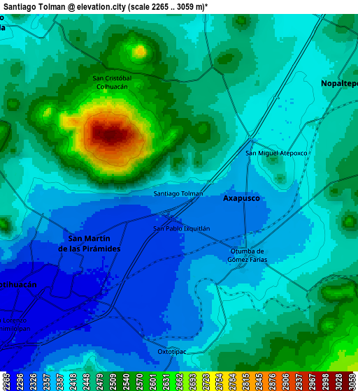 Zoom OUT 2x Santiago Tolman, Mexico elevation map