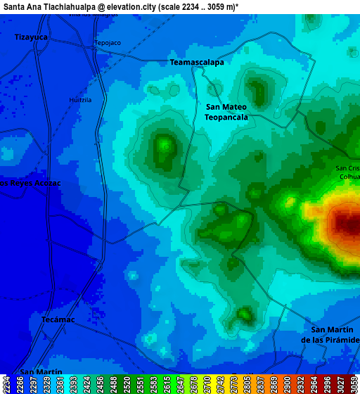 Zoom OUT 2x Santa Ana Tlachiahualpa, Mexico elevation map