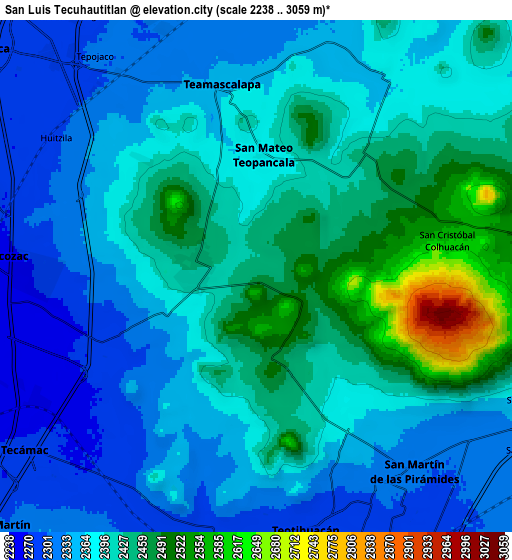 Zoom OUT 2x San Luis Tecuhautitlán, Mexico elevation map