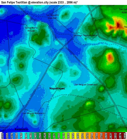 Zoom OUT 2x San Felipe Teotitlán, Mexico elevation map