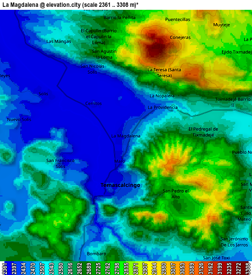 Zoom OUT 2x La Magdalena, Mexico elevation map