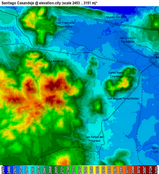 Zoom OUT 2x Santiago Casandeje, Mexico elevation map