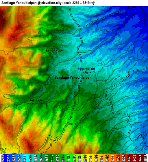 Zoom OUT 2x Santiago Yancuitlalpan, Mexico elevation map