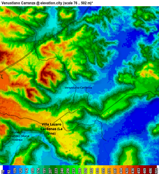 Zoom OUT 2x Venustiano Carranza, Mexico elevation map