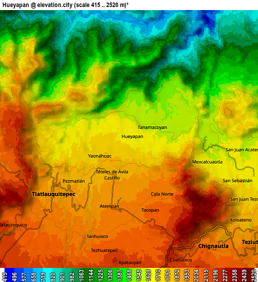 Zoom OUT 2x Hueyapán, Mexico elevation map