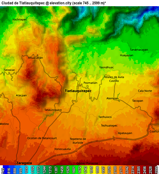 Zoom OUT 2x Ciudad de Tlatlauquitepec, Mexico elevation map